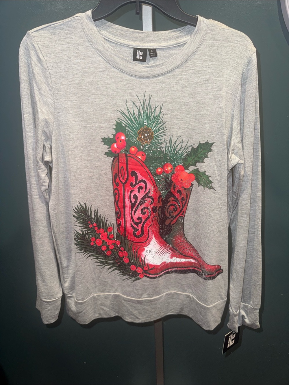 Red Cowboy Boot Graphic Long Sleeve Tee